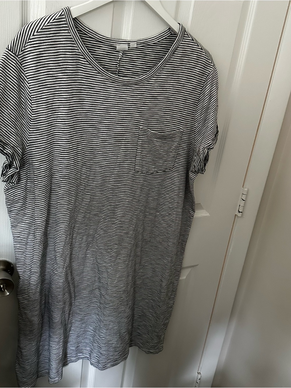 Dark Gray and White Striped T-Shirt Dress